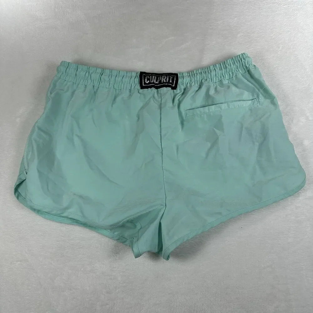 Culprit Mens XL Mint Swim Trunks Made USA Elastic Waist Zip Pocket Shorts